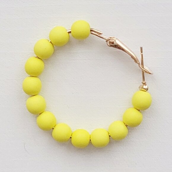 Elegant Solid Yellow Beaded Hoop Earrings - Perfectly Chic and Radiant - Picture 2 of 2